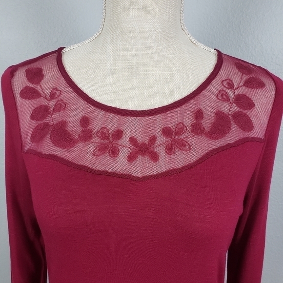 LC Sheer Floral Embroidered Longsleeve Boho Top Sz S - Picture 3 of 10